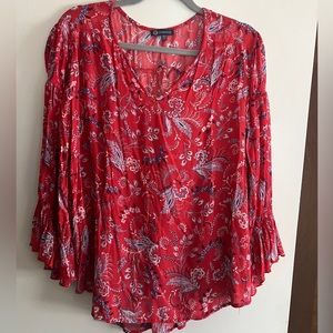 Juliette style double gathered sleeve blouse with rounded hem